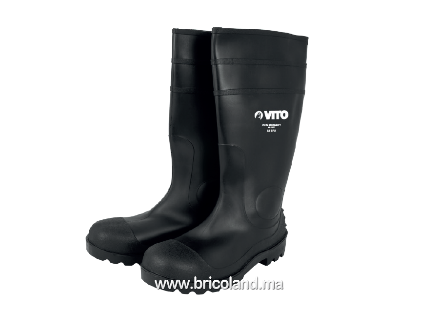 Bottes de travail pvc noir avec coque de sécurité en acier - Vito-0