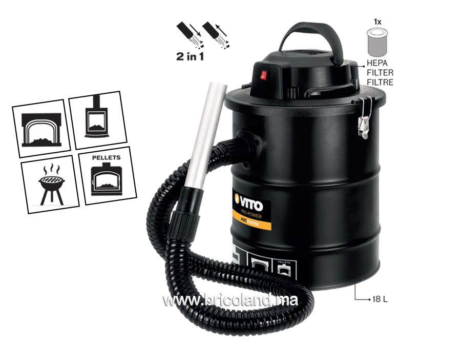 Aspirateur/souffleur de cendres 1000 W - Vito-1735