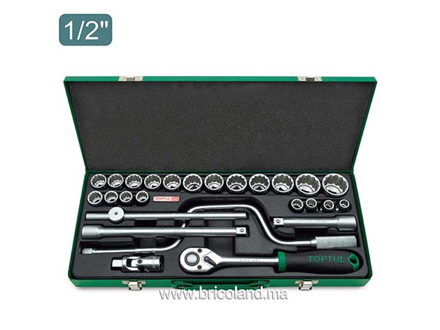Coffret à douille 1/2" 12 pans 26 pièces - Toptul-0