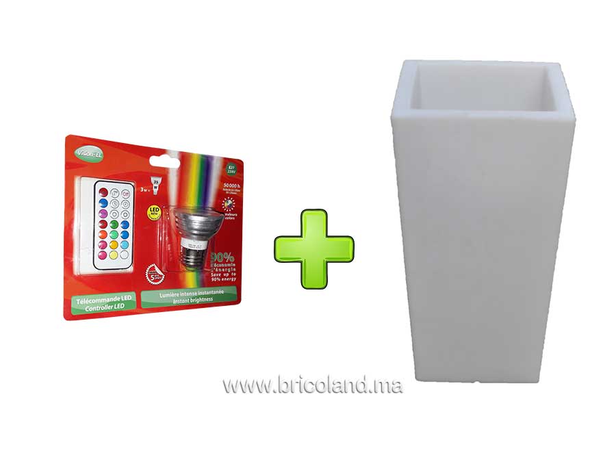 Pot pyramidal 75 cm + Ampoule LED télécommandée multicolore-0