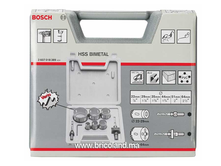 Set de 6 scies-trépans et 3 accessoires HSS Bimétal ø 22 à 64 mm - Bosch-3196