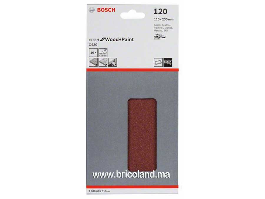 Feuille abrasive 10 pièces 115 x 230 mm G120 Eco pour Bois - Bosch-3731