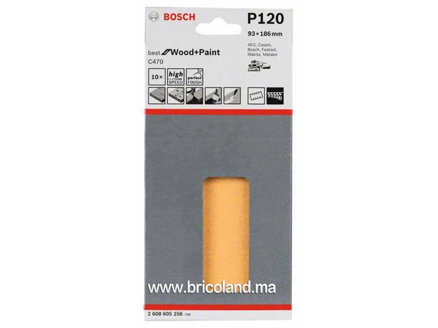 Feuille abrasive 10 pièces 93 x 186 mm G120 Meilleur pour Bois - Bosch-3708