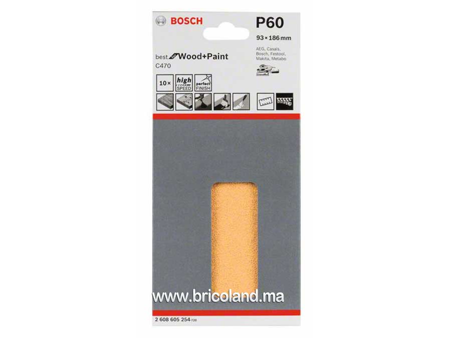 Feuille abrasive 10 pièces 93 x 186 mm G60 Meilleur pour Bois - Bosch-3696