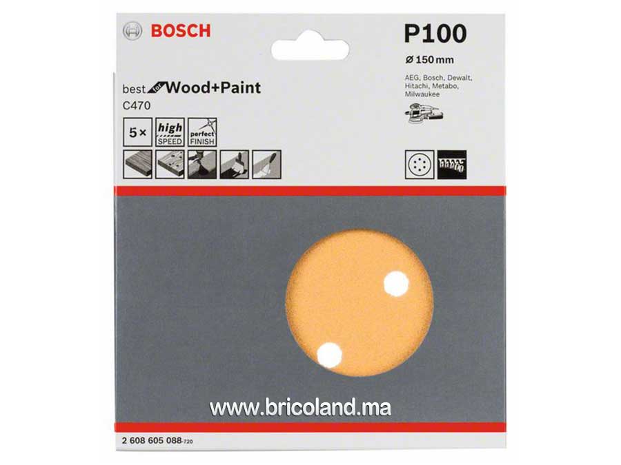 Disque abrasif 5 pièces 150mm G100 Meilleur pour Bois - Bosch-3678