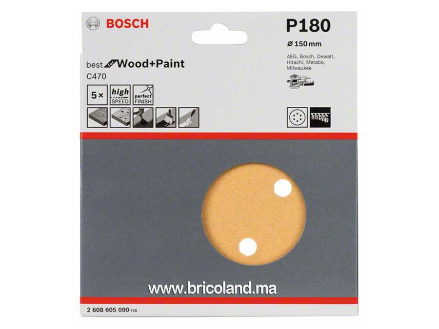 Disque abrasif 5 pièces 150mm G180 Meilleur pour Bois - Bosch-3686