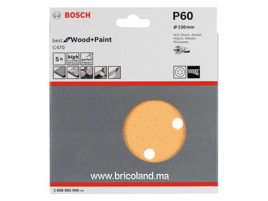 Disque abrasif 5 pièces 150mm G60 Meilleur pour Bois - Bosch-3670