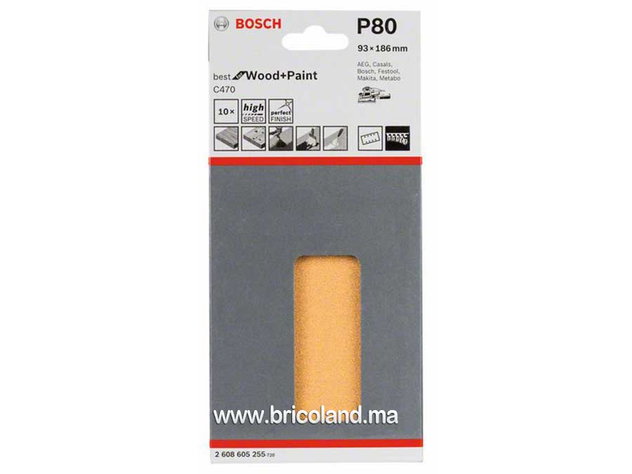 Feuille abrasive 10 pièces 93 x 186 mm G80 Meilleur pour Bois - Bosch-3702