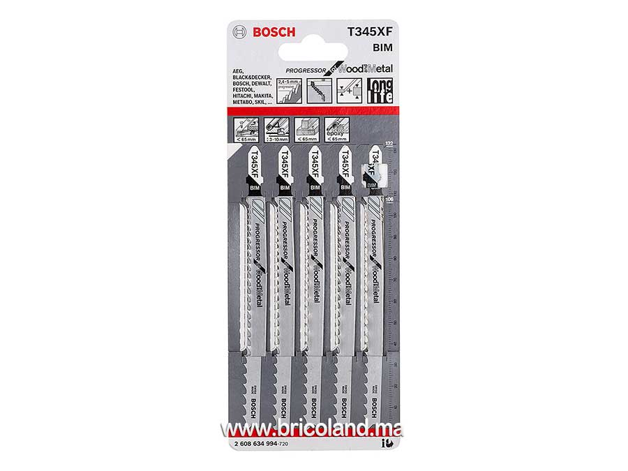Lame de scie sauteuse pour bois et métal T 345 XF BIM 5 pièces - Bosch-0