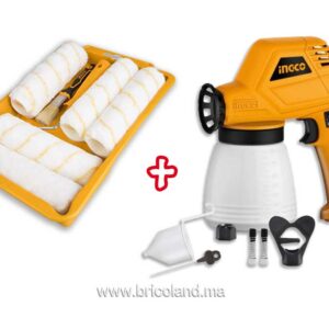 Pack Pistolet à peinture électrique + Kit de 7 pièces pour rouleaux à peinture - INGCO-0