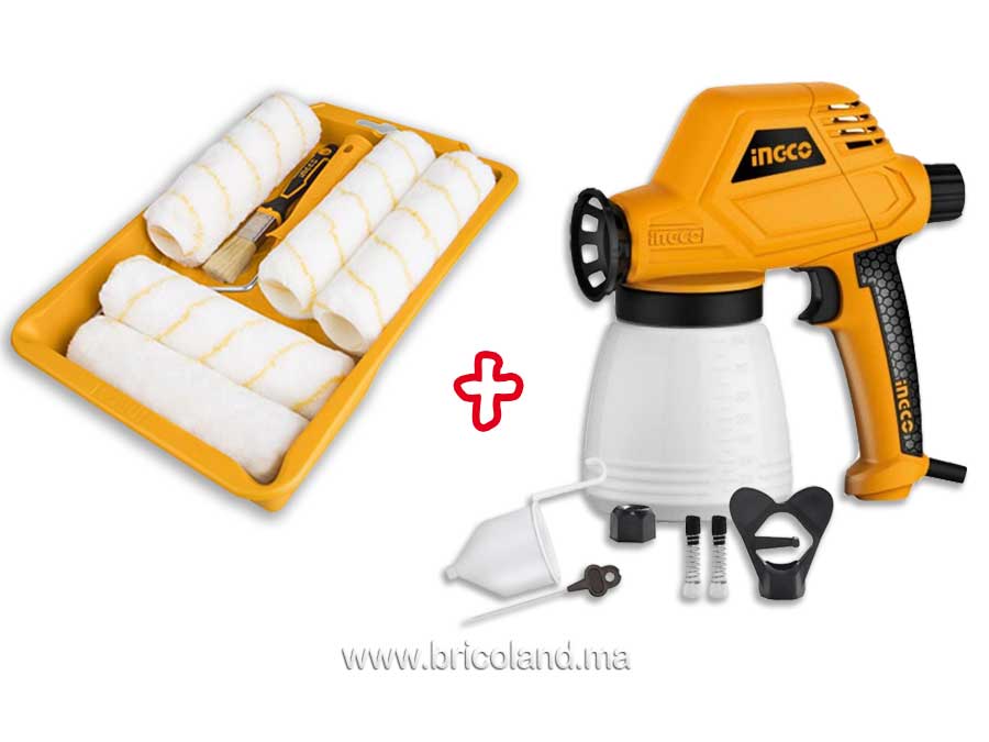 Pack Pistolet à peinture électrique + Kit de 7 pièces pour rouleaux à peinture - INGCO-0