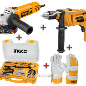 Pack perceuse + meuleuse + coffret à outils + gants - INGCO-0