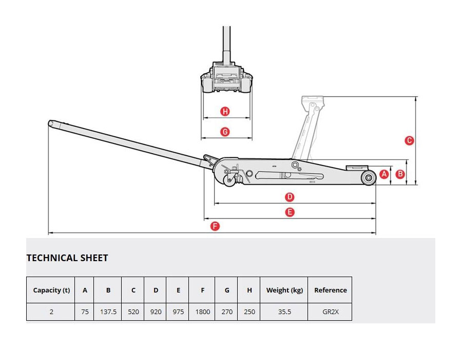 Cric hydraulique rouleur 2 tonnes - Mega-9827