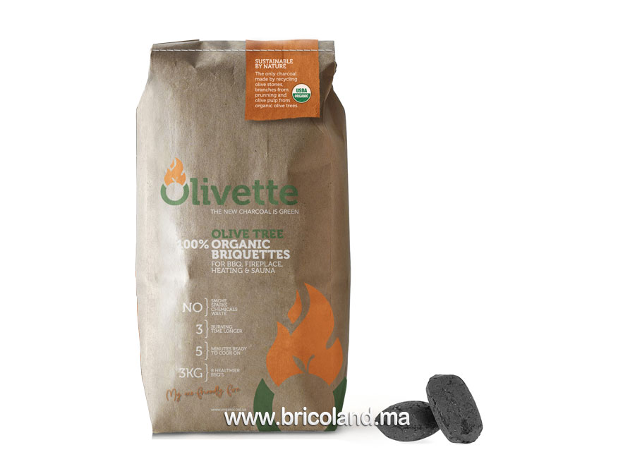 Briquette de charbon vert d'olive 3 kg - Olivette -0