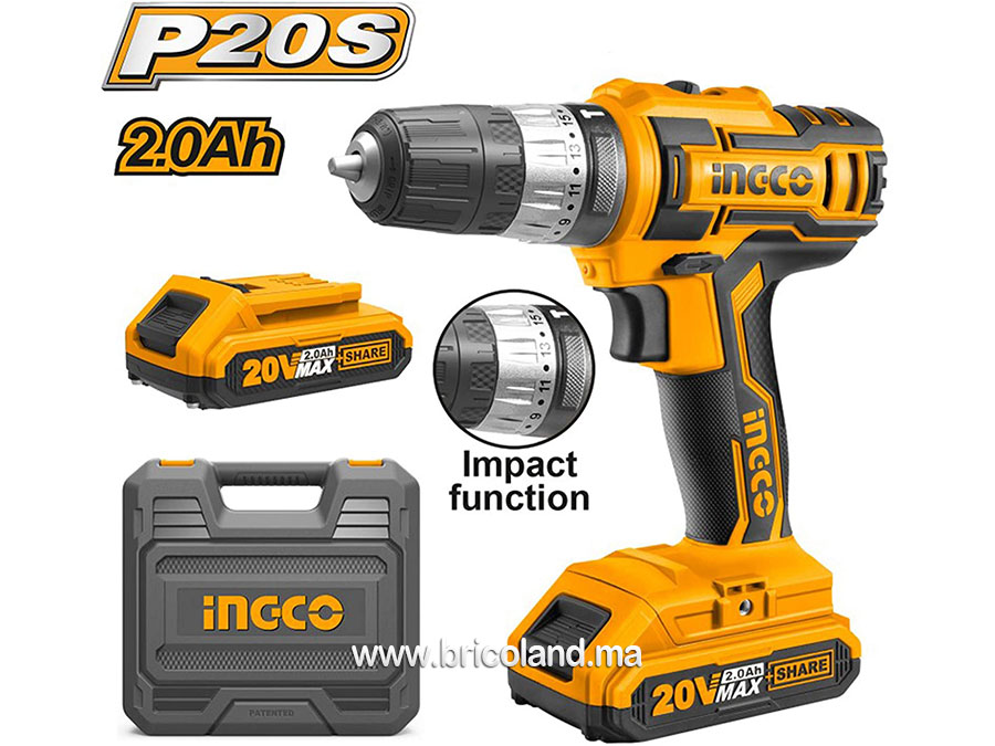 Perceuse visseuse sans fil 20V + accessoires - INGCO-0