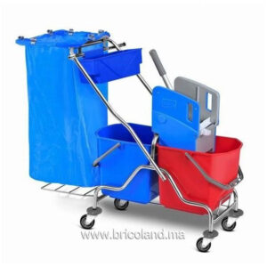 Chariot de ménage chromé double seau avec panier-0
