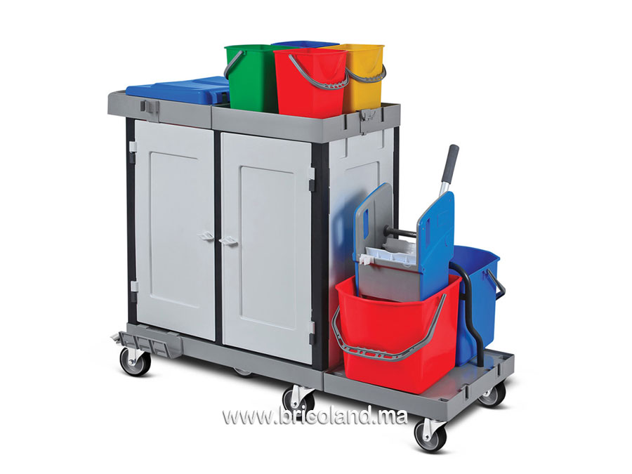 Chariot de ménage en plastique avec armoire et sac-0