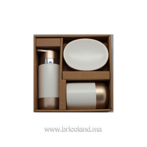 Accessoires salle de bain 3 pièces bi-matériaux beige-0