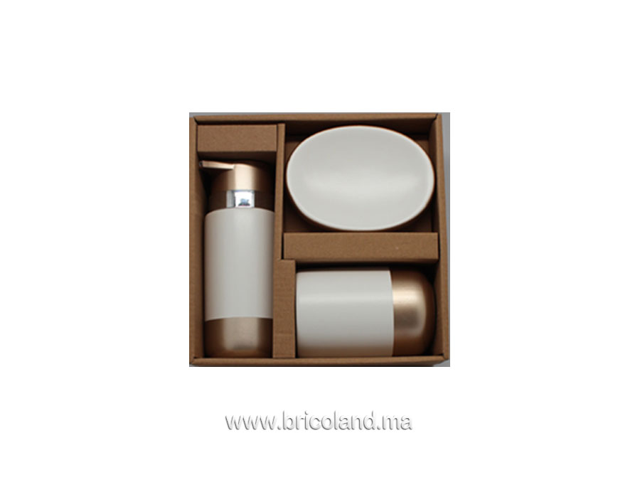 Accessoires salle de bain 3 pièces bi-matériaux beige-0