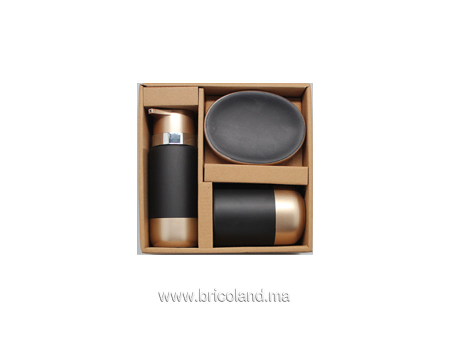 Accessoires salle de bain 3 pièces bi-matériaux noir-0