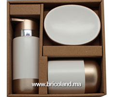 Accessoires salle de bain 3 pièces bi-matériaux beige-thumbnail