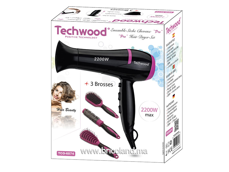 Ensemble sèche cheveux 2200W + 3 brosses TCO-6074 - Techwood-11693