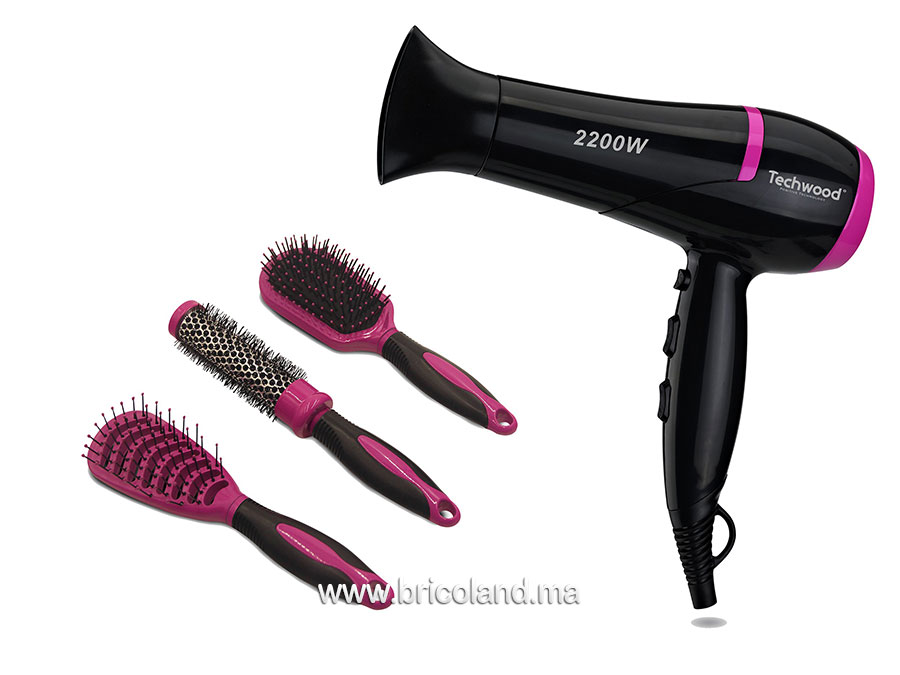 Ensemble sèche cheveux 2200W + 3 brosses TCO-6074 - Techwood-0