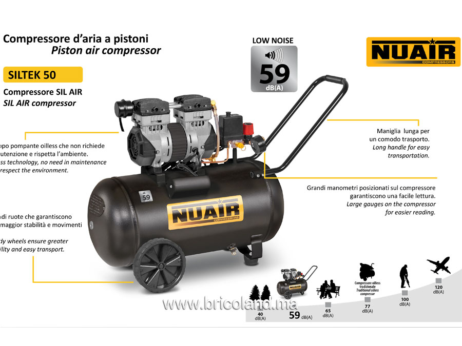 Compresseur d'air 50 litres silencieux SILTEK+ - Nuair-14132