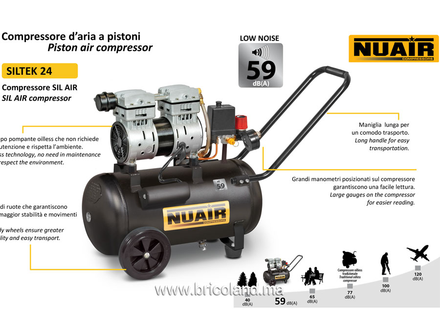 Compresseur d'air 24 litres silencieux SILTEK+ - Nuair-14123