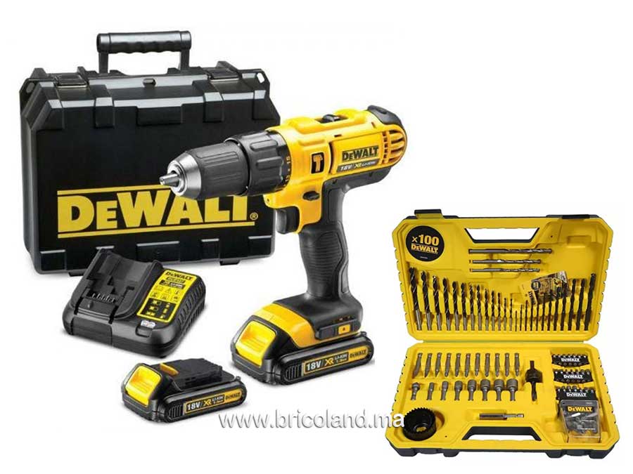Perceuse à percussion 18 V 1.5Ah + 100 Accessoires - DeWALT-0