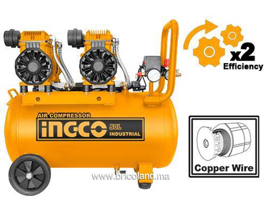 Compresseur d'Air 50L silencieux 3.2Hp - 2x1200W - INGCO-0