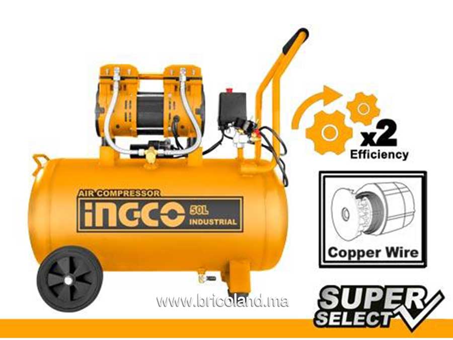 Compresseur d'Air 50L silencieux 1.6Hp - INGCO-0