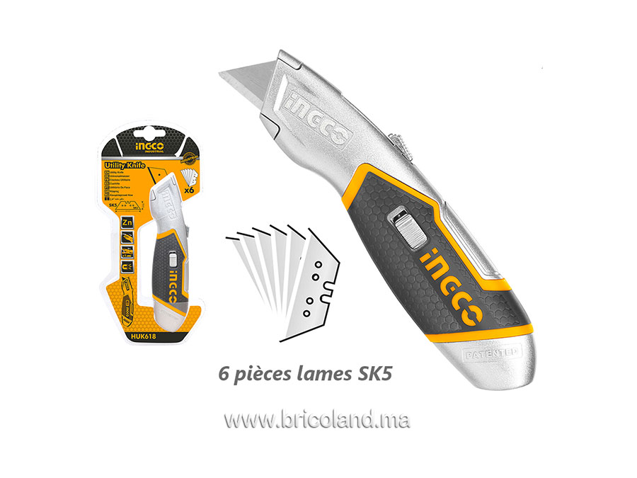 Couteau utilitaire avec 6 lames HUK618 Zinc - INGCO-0