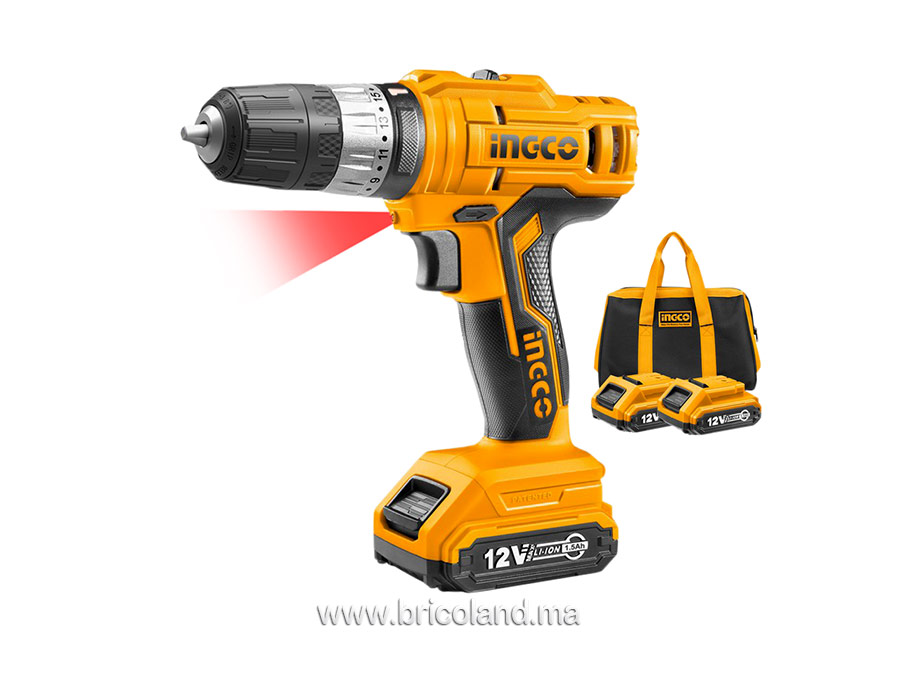 Perceuse visseuse pro sans fil 12V CIDLI1222 avec 2 batteries - INGCO-0