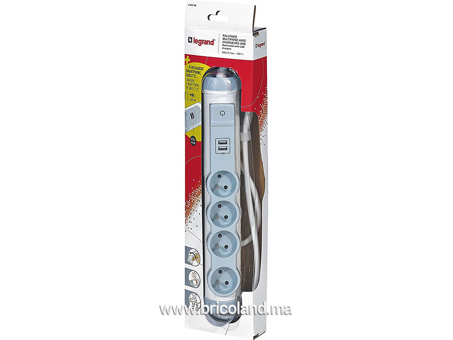 Rallonge multiprise 4 prises (2P+T) + 2 ports USB - LEGRAND-15637