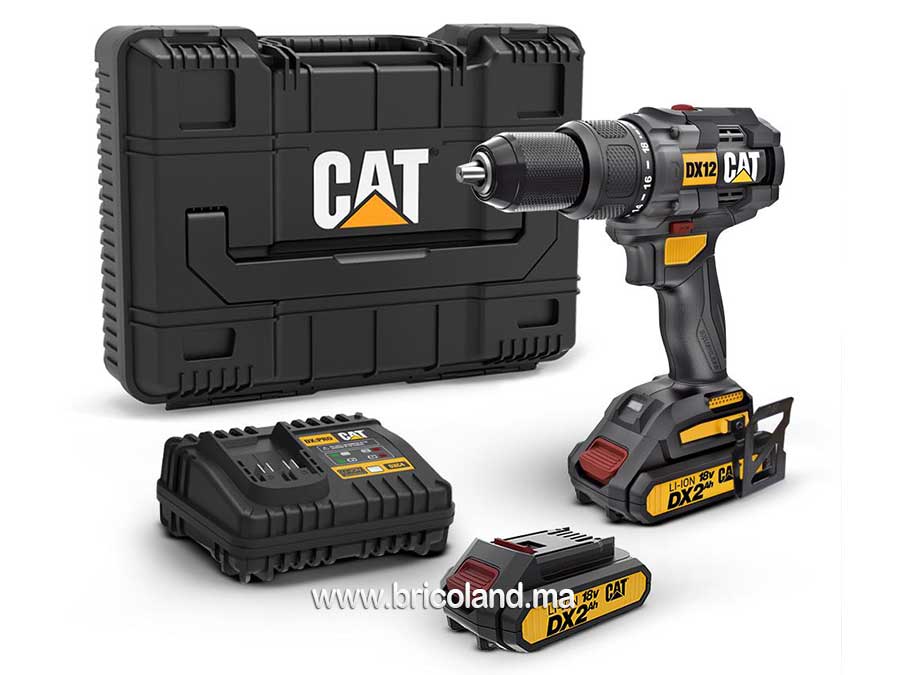 Perceuse-visseuse sans fil professionnelle 2 batteries Li-ion 18Volt/2.0Ah - DX12 - CATERPILLAR-0