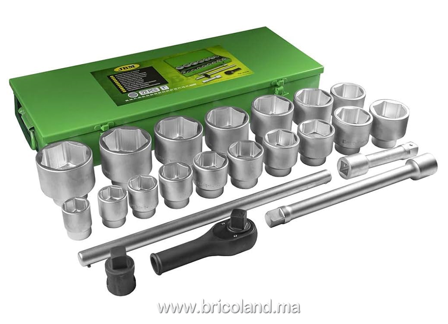 Coffret Métallique 22 Pièces Douilles HEXAGONALES ZINGUÉES DE 1" - 51616 JBM-0
